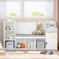 MU Kids Bookshelf with Reading Nook, Toddler Bookcase Bench with Seat Cushion and 7 Storage Cubbies, Kids Reading Nook for Boys & Girls, Toy Storage Bench Box for Bedroom, Playroom, Nursery, White-Ruum Studio Home