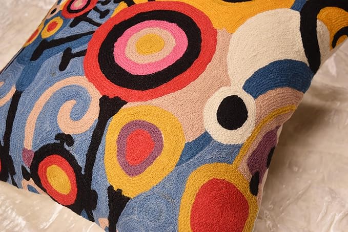 Kashmir Designs Yellow Tree of Life Decorative Pillow Cover Modern Couch Pillowcase Floral Chair Cushion Farmhouse Pillowsham Hand Embroidered Wool 18x18-Ruum Studio Home