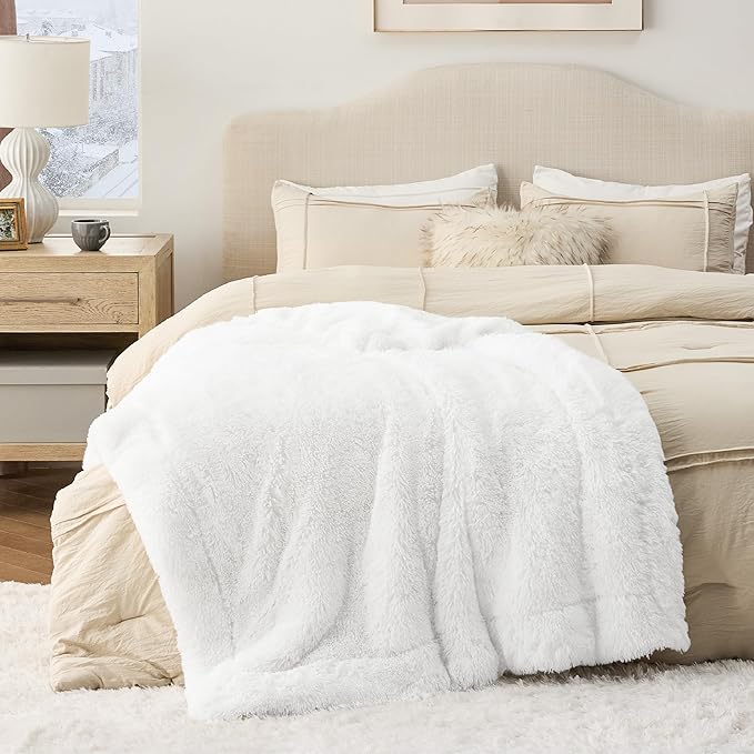 Bedsure GentleSoft Fluffy White Throw Blanket, White Decor Fuzzy Gifts for Women, Soft Cozy Furry Sherpa Fleece Plush Thick Warm Shaggy Faux Fur Throw Blanket for Couch, Bed, Camping, Travel, 50x60-Ruum Studio Home
