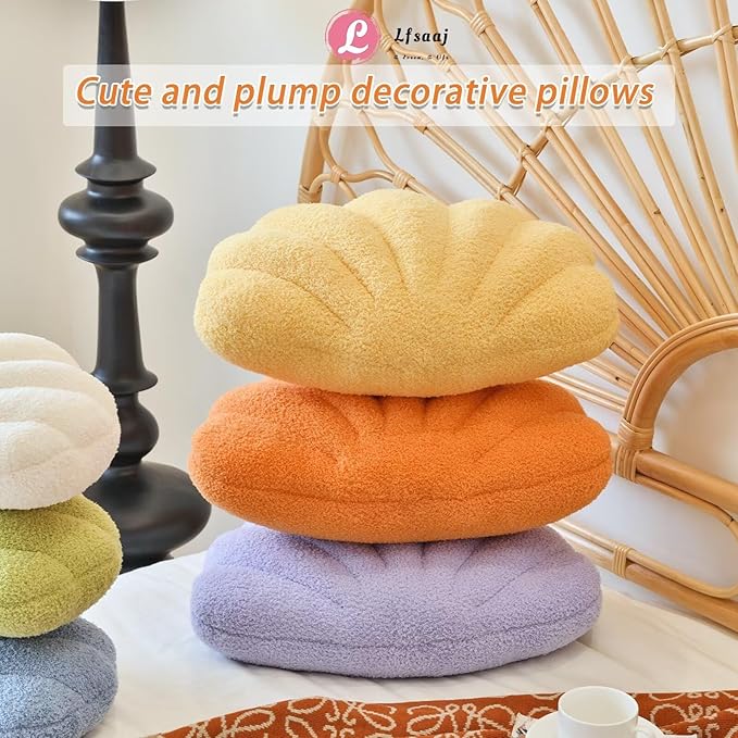 Lavender Seashell Throw Pillows, Shell Shaped Throw Pillows, 13 Inch Soft Home Decorative Pillow Plush Cushion for Bed Couch Living Sofa Room Decor Accent Throw Pillow-Ruum Studio Home