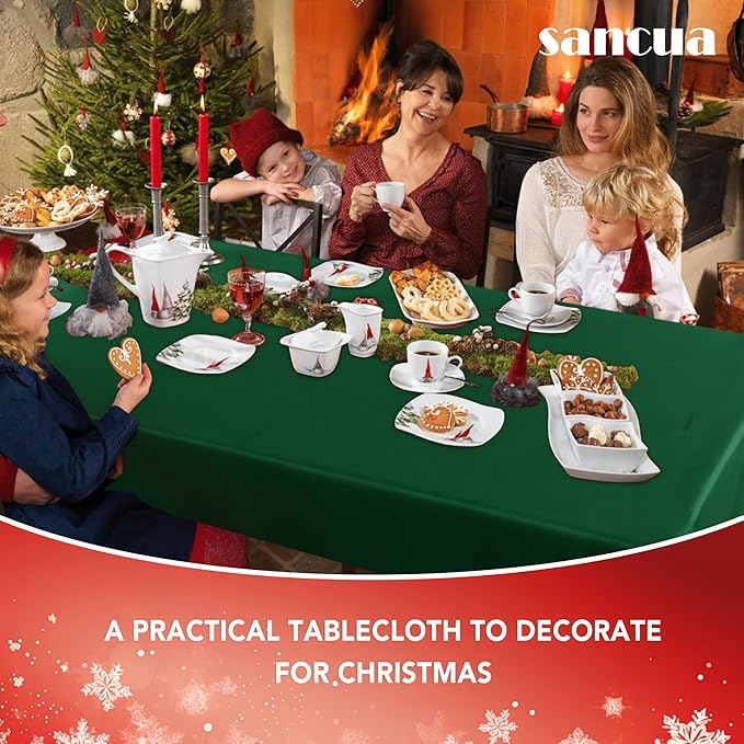 sancua Square Tablecloth - 60 x 60 Inch - Stain and Wrinkle Resistant Washable Polyester Table Cloth, Decorative Fabric Table Cover for Dining Tables, Buffet Parties and Christmas, Hunter Green-Ruum Studio Home