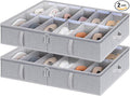 StorageWorks Under Bed Shoe Storage Organizer, Underbed Shoes Container with Adjustable Dividers, Shoe Storage Basket with Cover, Grey, 2-Pack, Space-Saving Shoe Box Fits up to 24 Pairs-Ruum Studio Home