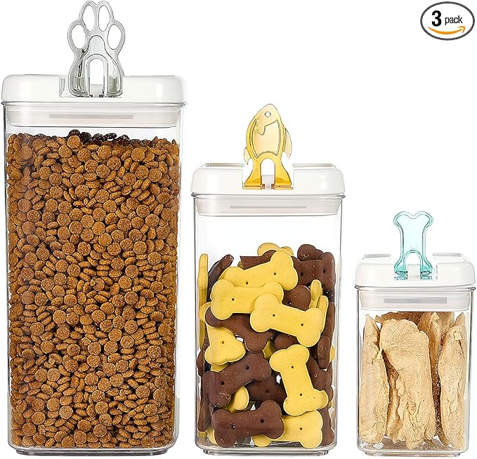 Felli Flip Tite Pet Food Container with Airtight Lids, BPA FREE Acrylic Canister with Paw Bone Fish Flip Top Handles for Cat Dog Kibble Treats Storage, Keep Fresh (Pet Collection Nest-L3pk)-Ruum Studio Home