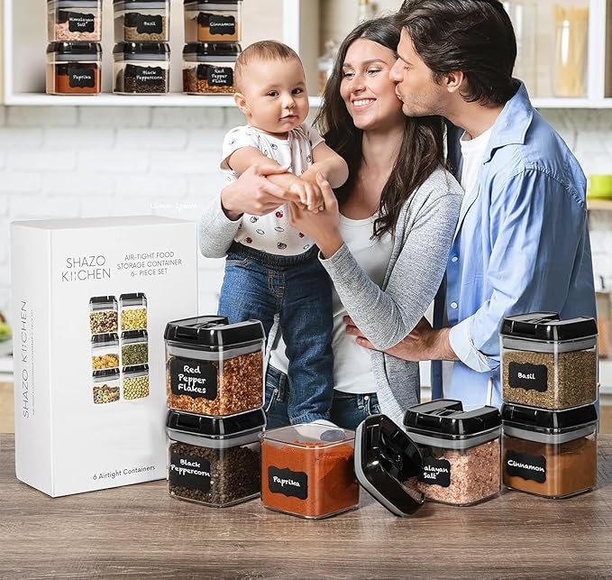 Shazo 6 PC Airtight Food Storage Containers - BPA Free Clear Plastic Snack & Spice Containers with Easy Lock Lids - Kitchen and Pantry Organization for Herbs, Coffee, Tea - 0.5L / 2.1 Cups-Ruum Studio Home