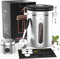 Coffee canister for ground coffee with Transparent Window,Date Tracker,CO2 Valve 304 Stainless Steel Kitchen Food Airtight storage container for Coffee Beans or Grounds, Tea, Sugar(Silver 22OZ)-Ruum Studio Home