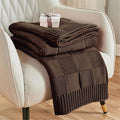 CozeCube Check Knit Throw Blanket, Dark Brown Checkered Throw for Couch, Decorative Christmas Soft Cozy Warm Knitted Blanket for Bed Sofa Living Room, 60"X80"-Ruum Studio Home