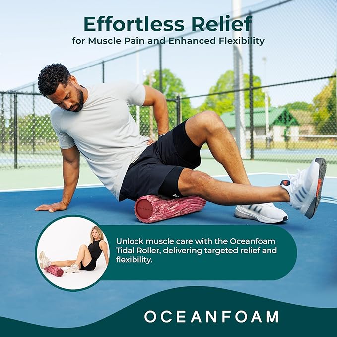 Oceanfoam Tidal Roller - Maroon, Blush & Hot Pink Marbled - Muscle Massage Foam Roller for Back Pain & Stretching - Firm & Ergonomic Wide Wave Textured - Yoga & Athletics - Full Size, 20" x 5"-Ruum Studio Home