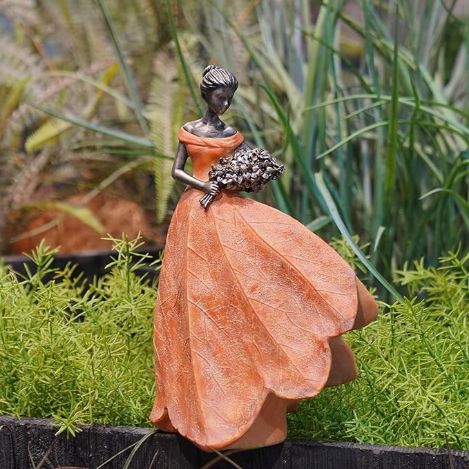 Guichifun Fairy Statue Collection Home Decoration - Orange Leaf Angel Girls Resin Fall Decor for Outside or Inside Rustic Garden Outdoor Yard Decorations Figurines Gift 7.5 x 4.5 x 11.5 Inch-Ruum Studio Home