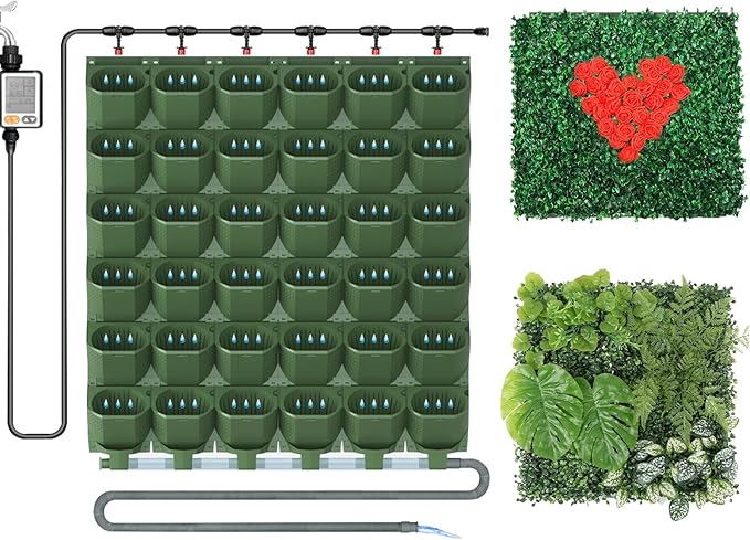 Self Watering Wall Mounted Vertical Planter, 36 Pots Wall Planter Indoor Vertical Living Green Plant Wall Easy Installation (Green with Timing System)-Ruum Studio Home