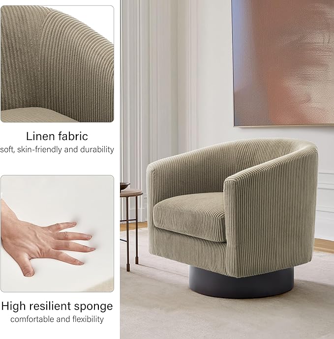 Swivel Barrel Accent Chair, Modern Round Corduroy Fabric Arm Chair for Living Room, Bedroom, Comfy Club Reading Chairs for Adults (Corduroy Camel, Set of 2)-Ruum Studio Home