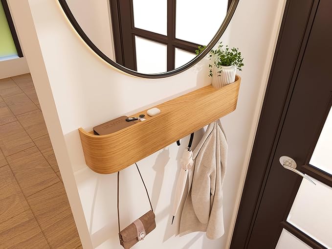 OLEEK Wall Coat Rack - Wall Shelf with Hooks - entryway Hooks - entryway Shelf - Modern Coat Rack - Wooden Coat Rack Wall Mount for Home Decor - Wooden Mount for Home Decor - Coat Hanger Wall Mount-Ruum Studio Home