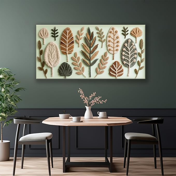 Boho Wall Art Chic Home Wall Art Modern Multicolor Painting Prints Leaves Feather Green Canvas Wall Art Decor For Living Room Bedroom Apartment Kitchen 24"W X 48"L Ready To Hanging-Ruum Studio Home