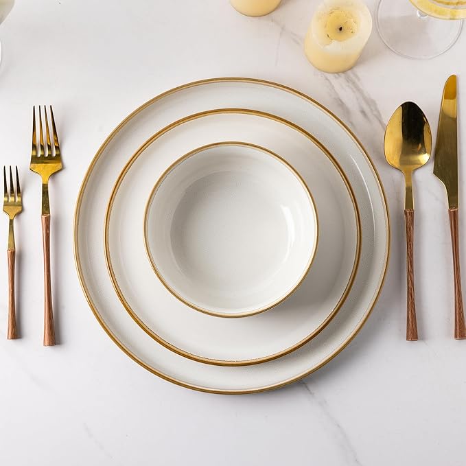GBHOME Ceramic Dinnerware Sets for 4, 12 Pieces Stoneware Plates and Bowls Sets, Scratch Resistant Dishes, Dishwasher & Microwave Safe, Reactive Glaze-White-Ruum Studio Home