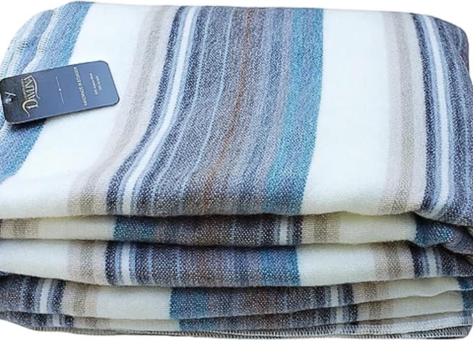 Alpaca Wool Throw Blanket | Super Soft, Lightweight, Breathable and Hypoallergenic | Non-Itchy or Scratchy (Blue White Varicolored, Queen (U.S. Standard))-Ruum Studio Home