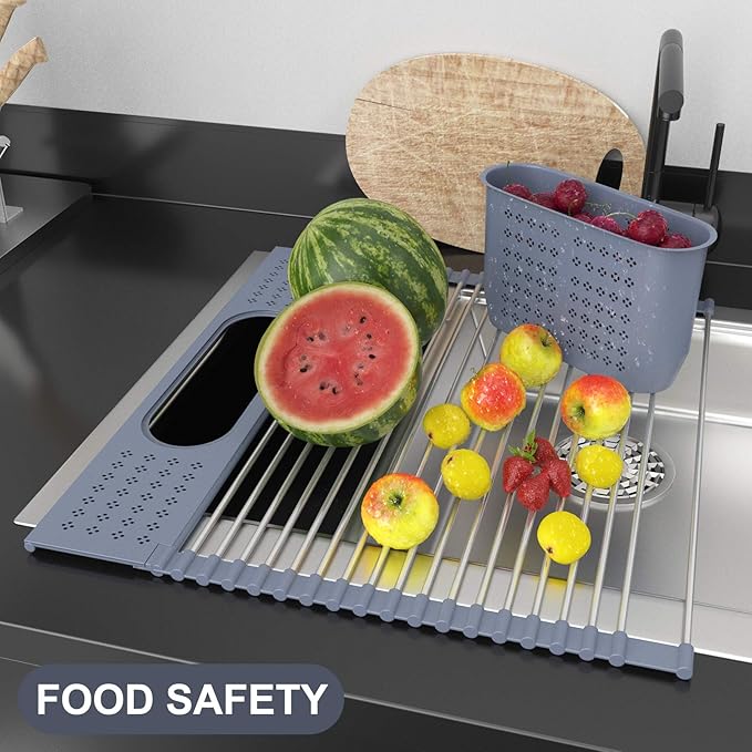 LEMIKKLE Roll Up Dish Drying Rack 17.5" x 15.2" Over The Sink Dish Drying Rack, Multi-Purpose Kitchen Rolling Dish Drainer Foldable SUS 304 Stainless Steel Dish Drying Rack-Ruum Studio Home