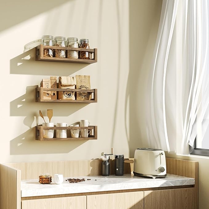 Upgraded Thick Floating Shelves - Multi-Use Wall-Mounted Bookshelves for Kids and Nursery, Ideal for Books, Toys, Spice Rack, Decor - Walnut Brown-Ruum Studio Home