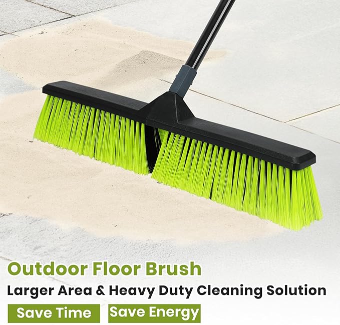 24-Inch Push Broom Outdoor with Stiff Bristle, Heavy Duty Broom Brush with 63” Long Handle for Deck Patio Driveway Garage Warehouse Shop Floor Sweeping & Scrubbing-Ruum Studio Home
