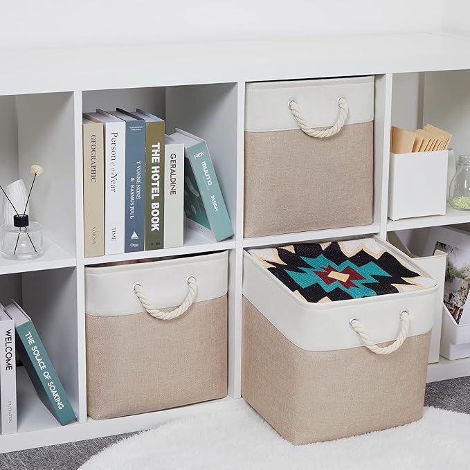 Bidtakay Fabric Storage Baskets for Organizing Beige 13 Inch Collapsible Square Baskets 3 Pack Organization Bins Large Cube Storage Bins Closet Baskets for Shelves Clothes-Ruum Studio Home