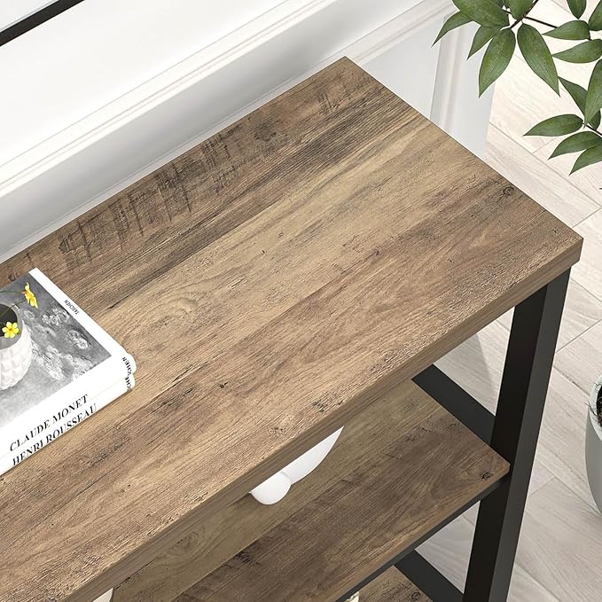 FOLUBAN Modern Sofa Table for Entryway, 3 Tier Narrow Console Table for Living Room Hallway Behind Couch, Rustic Oak-Ruum Studio Home