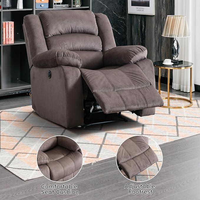 EBELLO Classic Power Recliner Chair, Oversized Electric Reclining Chair with Overstuffed Cushion and Back, Soft Fabric Adults Single Recliner Sofa for Living Room, Set of 2 Brown-Ruum Studio Home
