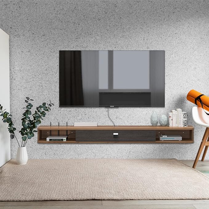 Pmnianhua Floating TV Console, 78'' Wall Mounted TV Stand for Bedroom & Livingroom - Walnut-Ruum Studio Home