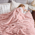 NEWCOSPLAY Faux Fur Twin Blanket Pink 3D Ribbed Plush Thick Warm Blanket for Couch Sofa Bed 850GSM (Pink Ribbed, Twin(60"x80"))-Ruum Studio Home