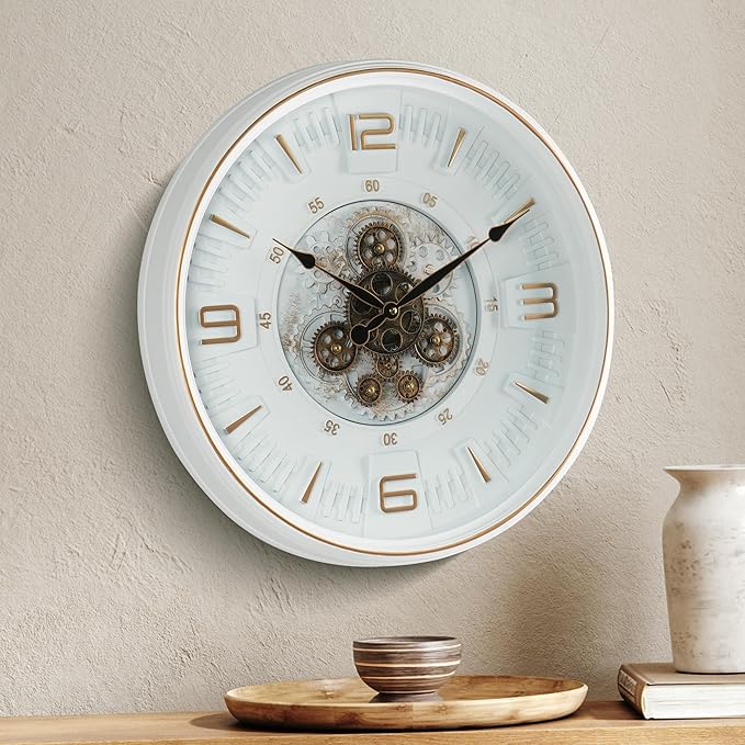 Maxstar Large Vintage Moving Gear Wall Clock, 20''Battery Operated Industrial Steampunk Metal Decor for Living Room, Office,Fireplace, Farmhouse(Arabic Number-Platinum Coating)-Ruum Studio Home