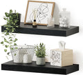 Black Floating Shelves for Wall, 16 inchs x 6.7” deep x 1.4” Wall Shelf for Bathroom Bedroom, Living Room, Kitchen, Office Home Decor, Narrow Wood Shelves with Invisible Brackets Set of 2-Ruum Studio Home