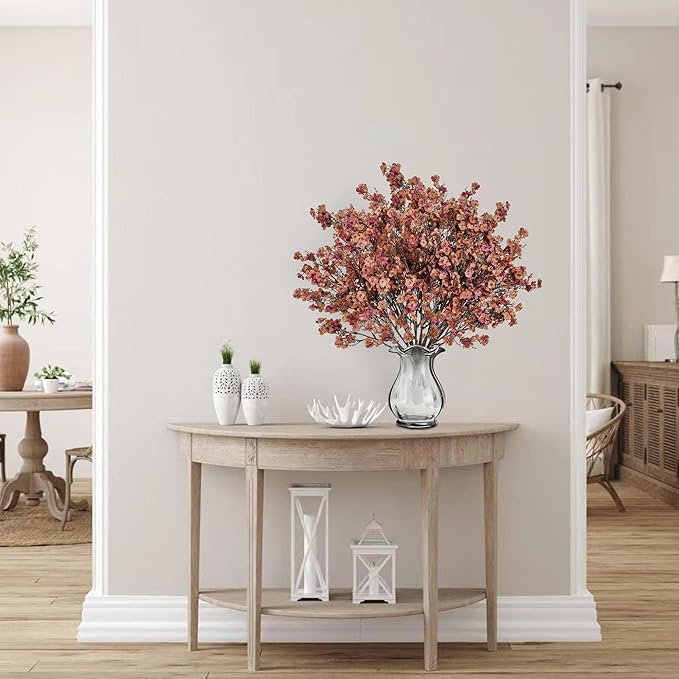 Sggvecsy 15 Pcs Babys Breath Artificial Flowers Gypsophila Bouquets Bulk Real Touch Fake Silk Flowers for Home DIY Floral Arrangement Table Centerpiece Fall Autumn Decoration (Orange Brown)-Ruum Studio Home