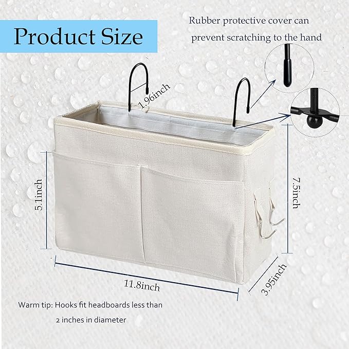 Bedside Caddy Organizer & Bedside Storage Basket Multi-Function Organizer for Bunk, Hospital Beds, Dorm Bed Rails,| Holds Magazines, Books, Glasses, Phone | Space-Saving (White 2 Pack)-Ruum Studio Home