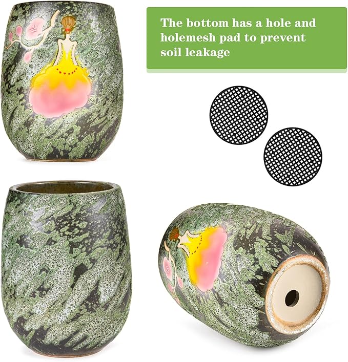 Sungmor 10.6 Inch Ceramic Succulent Plant Pot with Drainage Hole, Hand Painted Flower Pots for Plants, Unique Texture Decorative Planter for Indoor and Outdoor, Pottery Vase for Home Office Decor-Ruum Studio Home
