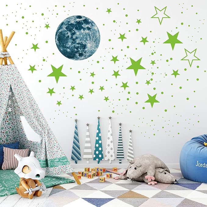 Luminous Wall Decals Ceiling Stickers Glow in The Dark Moon and Stars Starry Sky Shining Decals Room Decoration Perfect Gifts for Kids Bedroom Bedding Room, 1 Moon + 436 Stars and Dots-Ruum Studio Home