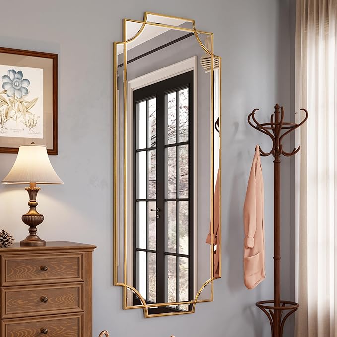 Kelly Miller Large Gold Full Length Mirror for Wall, 60"x30" Full Body Mirror Beveled Scalloped Modern Elegant Home Decor for Bedroom Living Room Bathroom Dressing Room Entryway Hallway-Ruum Studio Home