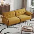 89” Futon Sofa Bed,Comfy Futon Couch Bed with 2 Square Pillows, Convertible Sleeper Sofa with Adjustable Backrest& Armrests, Modern Loveseat Sleeper for Living Room, Bedroom, Yellow-Ruum Studio Home
