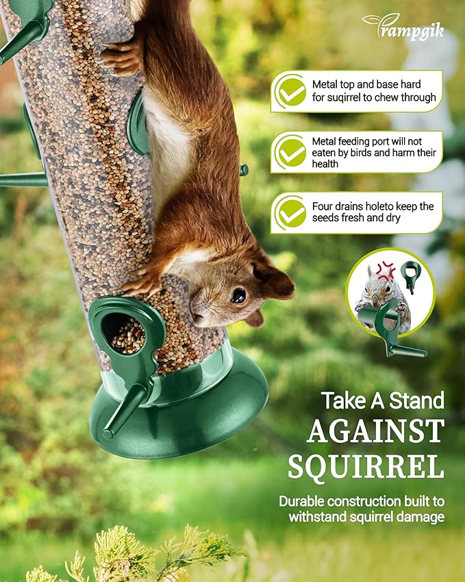 Metal Tube Bird Feeders for Outdoors Hanging,Finch Feeders for Outside,Chew-Proof Hanging Birdfeeder,Squirrel-Proof 6 Ports Bird Feeder 13 Inch,Anti-Rust,Green,1 Pack(Seed is not Included)-Ruum Studio Home