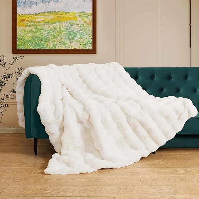 Light Beige Fluffy Blanket King Size Faux Bunny Fur Fuzzy 90x108 Throw Blanket for Bed Thick Furry Blanket King for Couch Bedroom Decor Winter Home Gifts 1000 GSM-Ruum Studio Home
