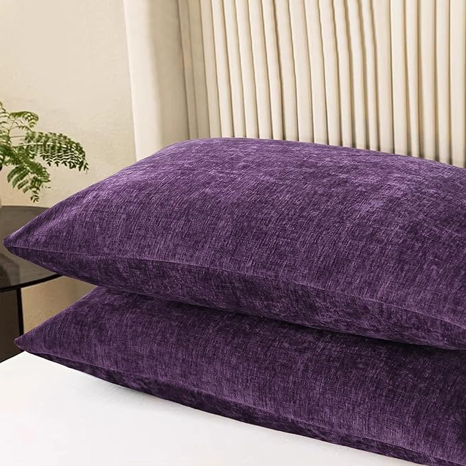CaliTime Throw Pillow Covers Decorative 20 X 26 Inches Pack of 2 Cozy Chenille Standard Pillow Shams Cases for Couch Sofa Bed Living Room Home Plum Purple-Ruum Studio Home