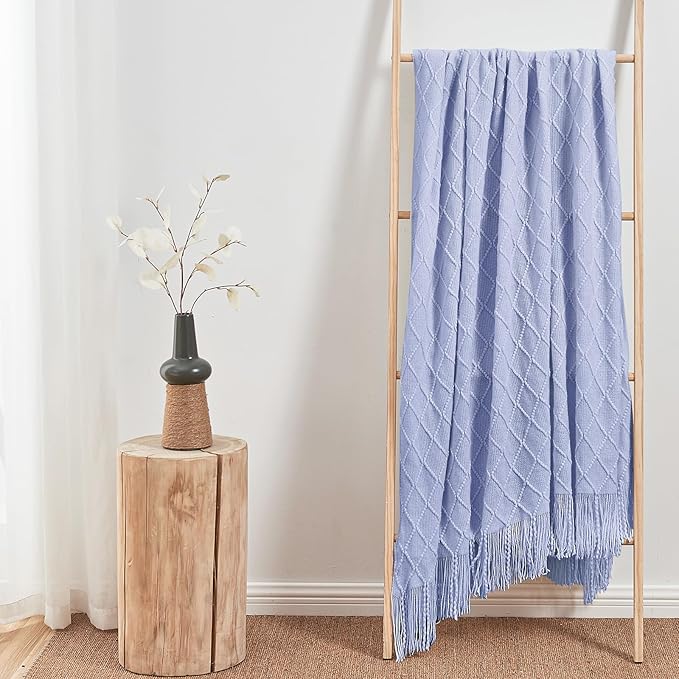 inhand Knitted Throw Blanket for Couch and Bed, Soft Living Room Home Decor Knitted Blanket with Tassel, Outdoor Lightweight Breathable Summer Blanket, Farmhouse Warm Woven Decorative, 50"x60"-Ruum Studio Home