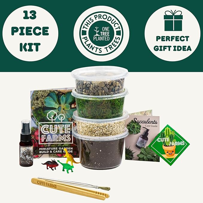Cute Farms Terrarium Starter Kit | Moss, Vermiculite, Soil, Pebbles, Plant Food, Finishing Tools, Build and Care Guide | DIY Succulent Terrarium for Adults and Kids (Medium)-Ruum Studio Home