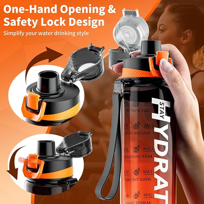 Water Bottle, 32 oz Motivational Water Bottles with Time Marker-Tritan & BPA Free, Sports Water Bottle with Time to Drink & Strap, Wide Mouth, Leakproof -Gift for Christmas Gym Fitness & Outdoor-Ruum Studio Home