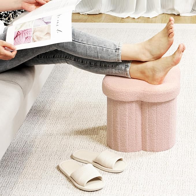 B FSOBEIIALEO Storage Ottoman Cube, Flowers Shaped Ottomans with Storage Foot Stool Footrest for Lving Room, Boucle Ottoman Seat for Dorm Room,Faux Teddy Fur, Pink 12.6"x12.6"x12.6"-Ruum Studio Home