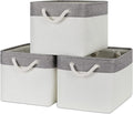 Bidtakay White Baskets with Cotton Rope Handles Decorative Storage Bins [3-pack] Fabric Bins for Organization Linen Closet Shelf Storage Baskets for Clothes Toys Towels 15 X 11 X 9.5 Inches-Ruum Studio Home