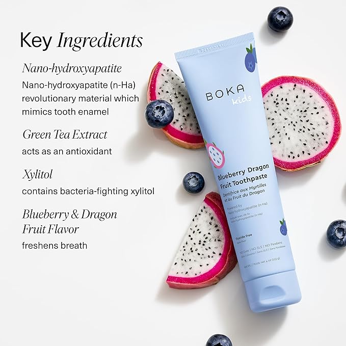 Boka Fluoride Free Toothpaste Nano Hydroxyapatite Toothpaste - Blueberry Dragon Fruit Flavor, 4 oz 1Pk US Manufactured-Ruum Studio Home