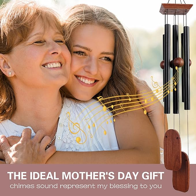 Wind Chimes for Outside Deep Tone, 36in Sympathy Wind Chimes Outdoor Clearance, Gifts for Mother's Day and Christmas, Outdoor Decor for Garden, Patio, Yard（Wood Wind Chime, Black）-Ruum Studio Home
