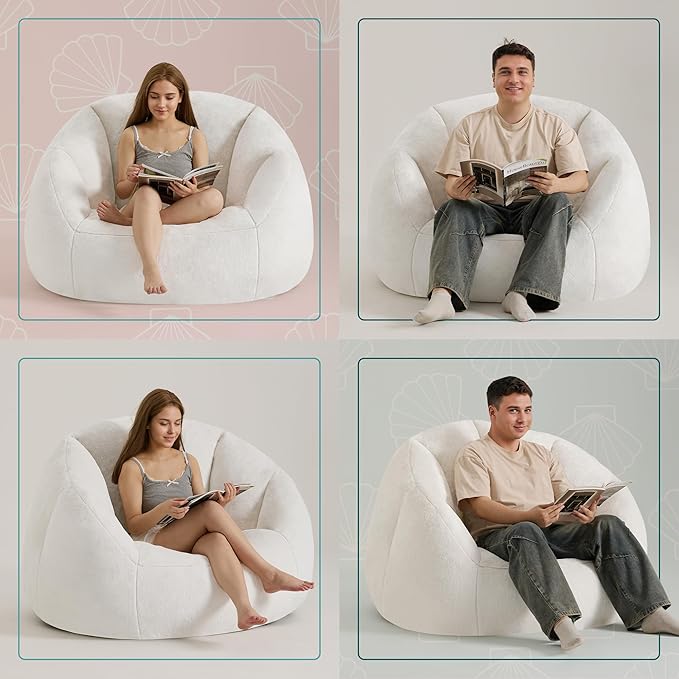Giant Bean Bag Swivel Chair for Adults - Comfy Plush Round Shell Soft Accent Chair, Oversized Cozy Floor Sofa for Living Room, Bedroom & Game Rooms, Beige-Ruum Studio Home