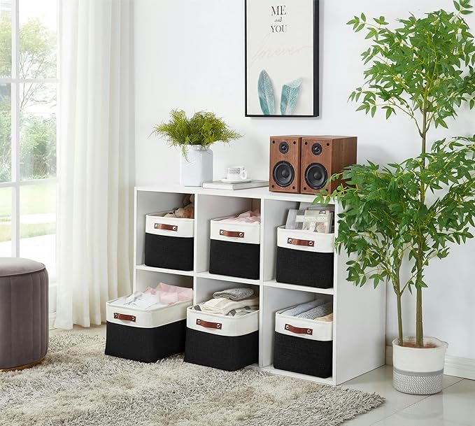 DECOMOMO Storage Baskets for Shelves - Fabric Closet Organizers and Storage Bins, Perfect Baskets for Organizing Closet Toys Nursery (Black and White, XL - 3 Pack)-Ruum Studio Home