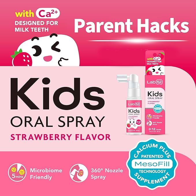 LAB52 Kids Oral Spray, Toddler Toothpaste Helper for Daily Oral Care and Fresh Breath, Children Approved with Fluoride Free for Newborn to Preschoolers, Xylitol (Strawberry & Grape)-Ruum Studio Home