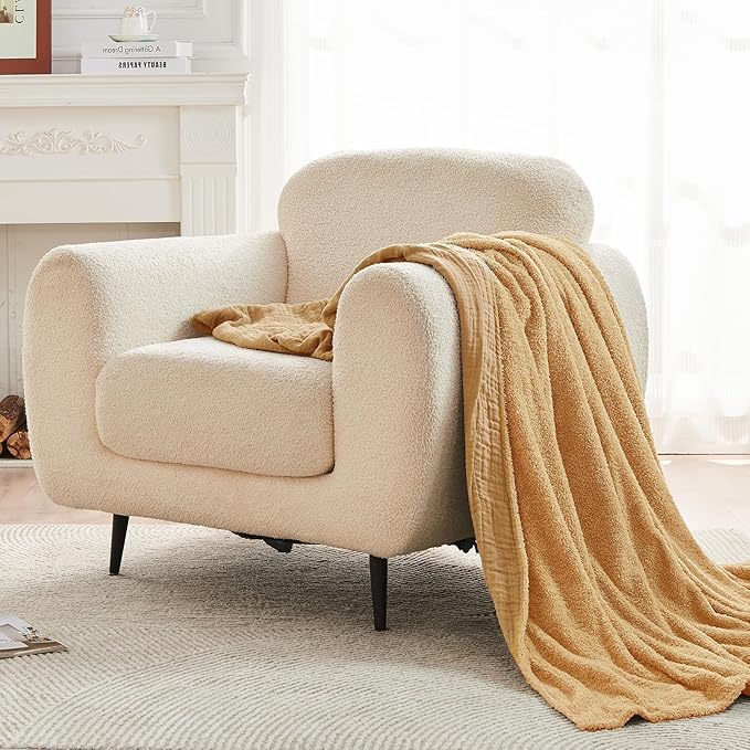 EMME Muslin and Fleece Queen Blanket Reversible - 80"*90" Beige Soft Warm Throw Blankets for Couch Bed Picnic Travel Bed-Ruum Studio Home