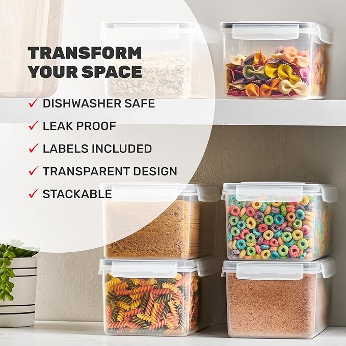 Large Airtight Food Storage Containers with Lids Set of 4 3.2L - 102 fl. oz Pasta storage Containers, BPA Free Plastic Spaghetti container - Air Tight Canisters for Kitchen Pantry Organization-Ruum Studio Home