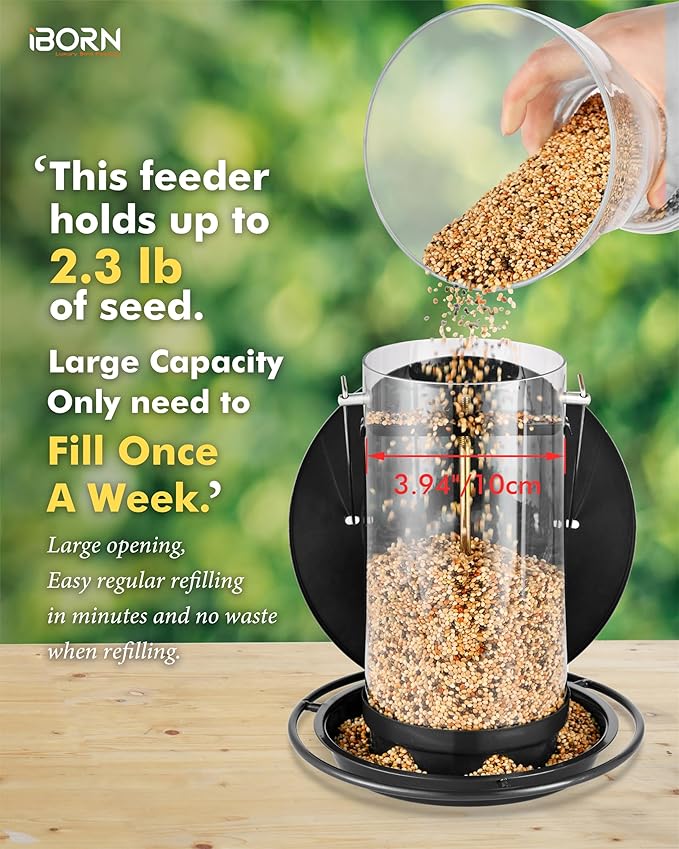 iBorn Metal Bird Feeders for Outdoors Hanging,Wild Bird Feeders for Cardinal,18cm Large Roof&Tray Black 6 Port (Seed is not Included)-Ruum Studio Home